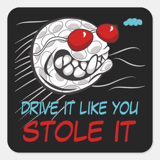 Flying Golf Ball mit Sonnenbrille Black Quadratischer Aufkleber (Vorderseite)