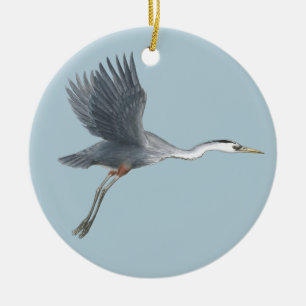 Flying Great Blue Heron Keramik Ornament