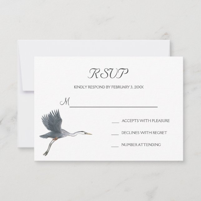 Flying Great Blue Heron Wedding RSVP Postcard (Vorderseite)
