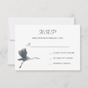 Flying Great Blue Heron Wedding RSVP Postcard