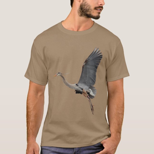 Flying Great Blue Heron Wildlife Foto T-Shirt (Vorderseite)