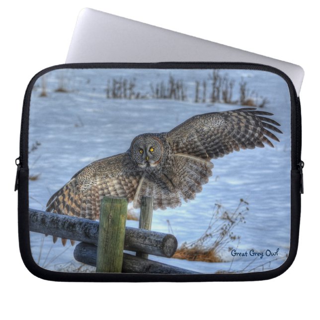 Flying Great Gray Owl Raptor Winter Wildlife Foto Laptopschutzhülle (Vorderseite)