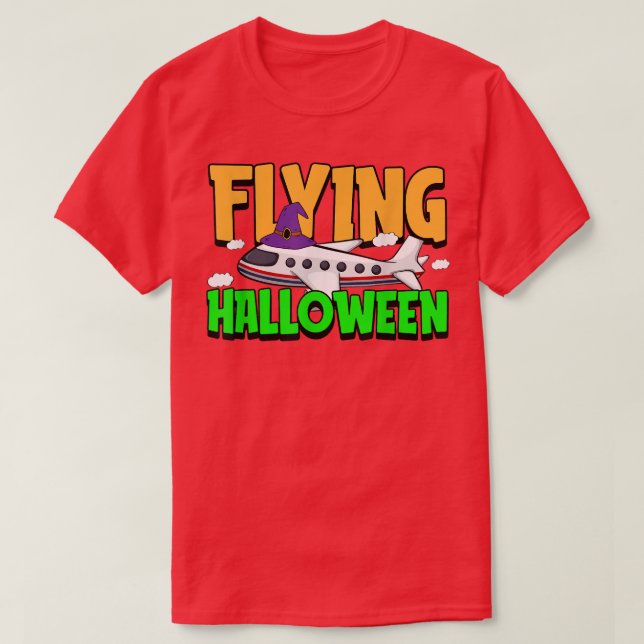 Flying Halloween Costume Cool Airplane Witch Hat P T-Shirt (Design vorne)