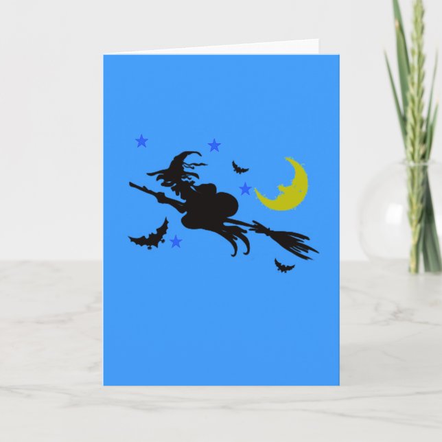 Flying Halloween Hexe Karte (Vorderseite)