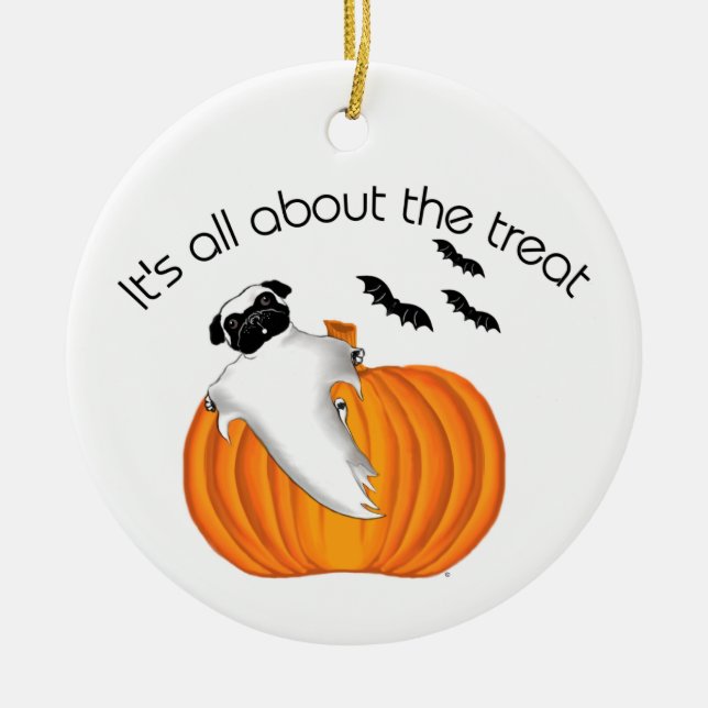 Flying Halloween Mops Ghost Funny Sprichwort Pumpk Keramikornament (Vorne)