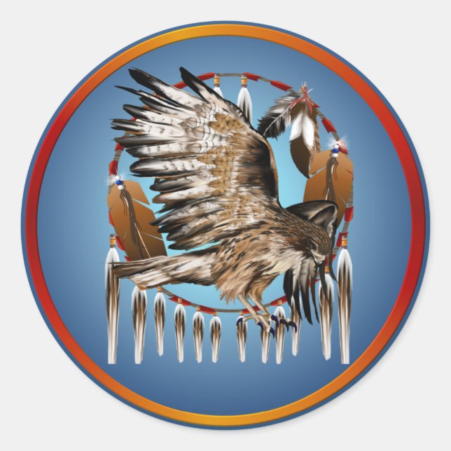 Flying Hawk Dreamcatcher-Sticker Runder Aufkleber (Vorderseite)