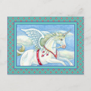 FLYING HEARS WHITE UNICORN, FANTASY PEGASUS FEIERTAGSPOSTKARTE