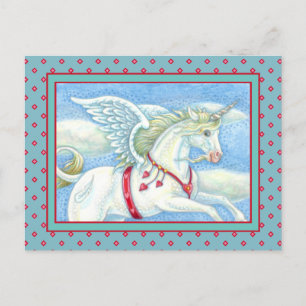 FLYING HEARS WHITE UNICORN, FANTASY PEGASUS FEIERTAGSPOSTKARTE