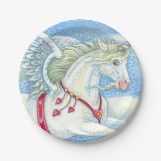 FLYING HEARS WHITE UNICORN, FANTASY PEGASUS PAPPTELLER (Vorderseite)