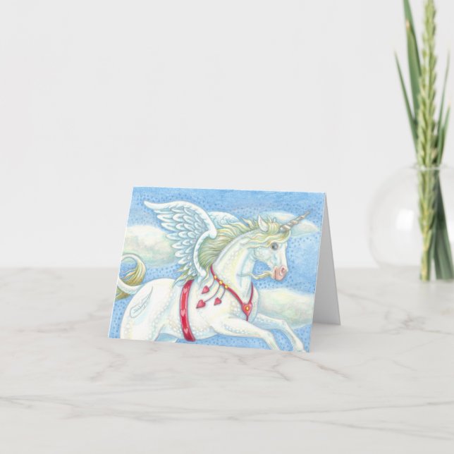 FLYING HEARTS UNICORN, PEGASUS NOTE CARD Blank Karte (Vorderseite)