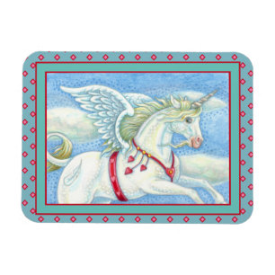 FLYING HEARTS WHITE UNICORN, FANTASY PEGASUS MAGNET