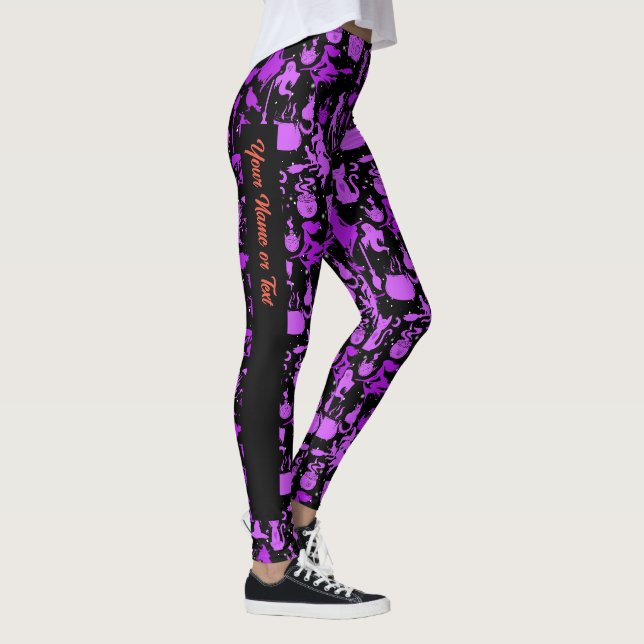 Flying Hexches pattern.Lila Black BG (PS) Leggings (Rechts)