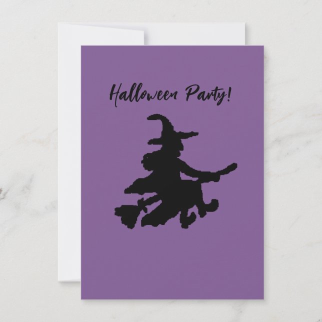 Flying Hexe auf Lila Einladung (Vorderseite)