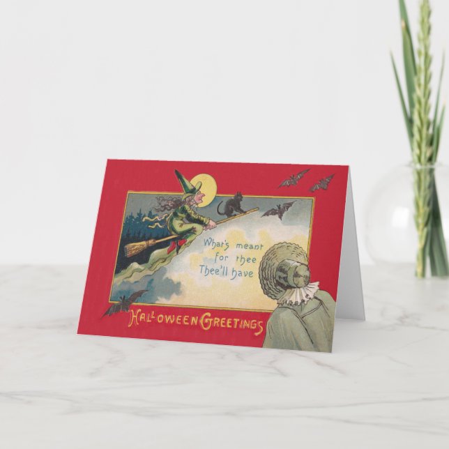 Flying Hexe Black Cat Bat Vollmond Karte (Vorderseite)