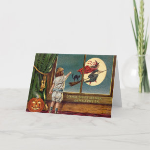 Flying Hexe Black Cat Ful Moon Pumpkin Karte
