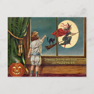 Flying Hexe Black Cat Ful Moon Pumpkin Postkarte
