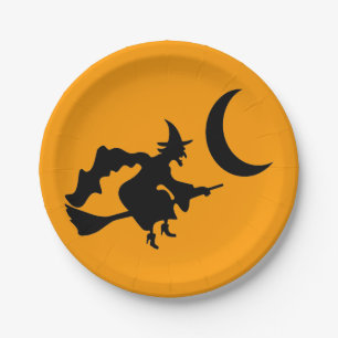 Flying Hexe Halloween-Silhouette Pappteller