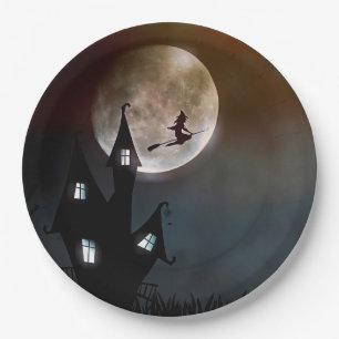 Flying Hexe Happy Halloween Paper Plate Pappteller