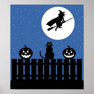 Flying Hexe, Pumpkins, Cat Contemporary Poster