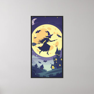 Flying Hexe-Silhouette unter Vollmond Leinwanddruck