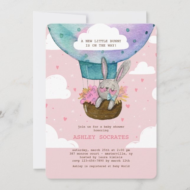 Flying High-Bunny-Baby-Dusche Einladung (Vorderseite)