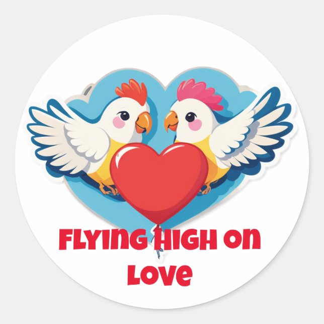 Flying High on Love – Balloon-Holding Lovebirds Runder Aufkleber (Vorderseite)