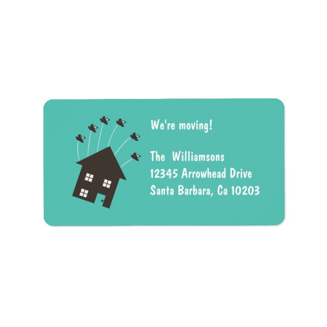 Flying House - Wir ziehen um - Label Adressaufkleber (Vorne)
