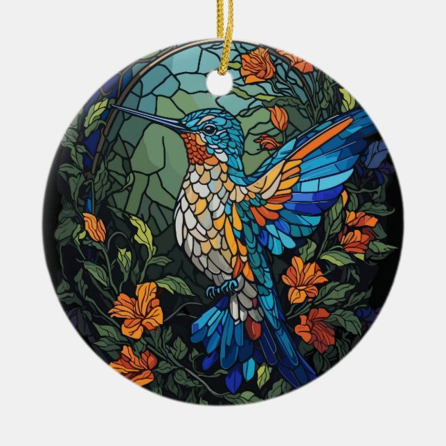 Flying Humming Bird farbenfroh gesteinigtes Glas Keramik Ornament (Vorne)