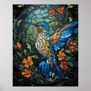 Flying Humming Bird farbenfroh gesteinigtes Glas Poster