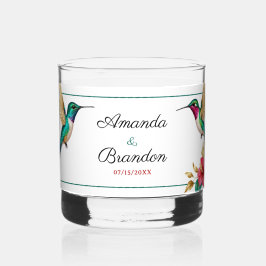Flying Hummingbirds Red Tropical Flower Wedding Whiskyglas