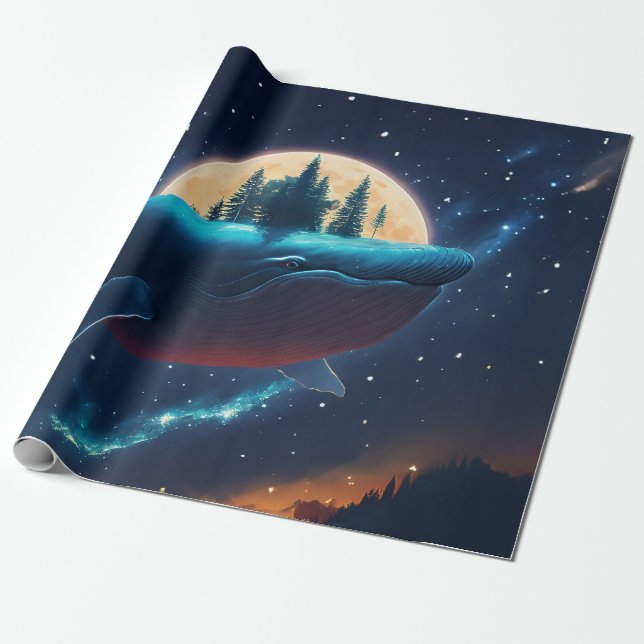 Flying Humpback Whale Moonlight Sea Starry Forests Geschenkpapier (Ungerollt)