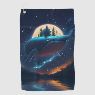 Flying Humpback Whale Moonlight Sea Starry Forests Golfhandtuch
