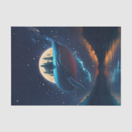 Flying Humpback Whale Moonlight Sea Starry Forests Seidenpapier