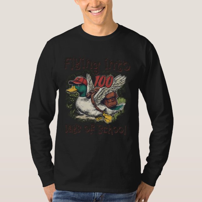Flying Into 100 Days of School Duck Hunting 100th  T-Shirt (Vorderseite)