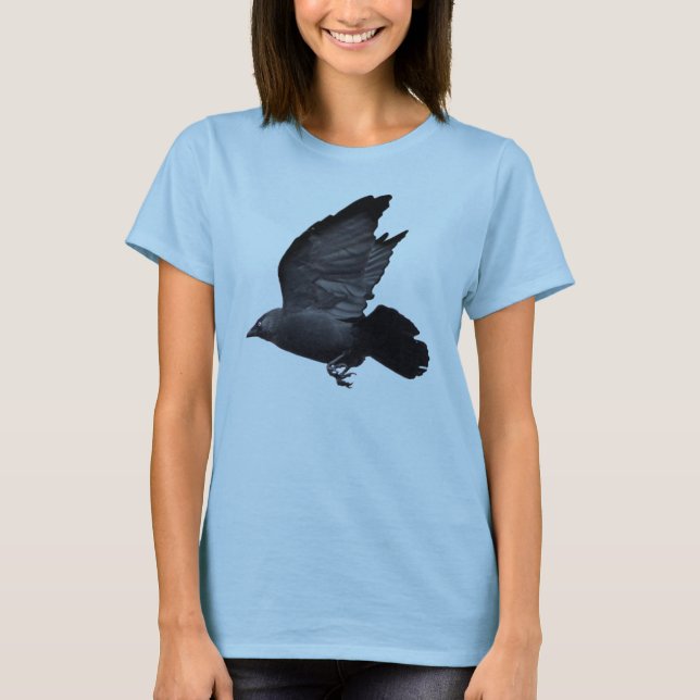 Flying Jackdaw, Crow-Lover-Design T-Shirt (Vorderseite)