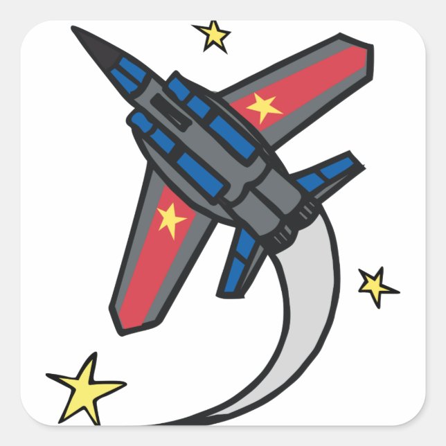 Flying Jet Flugzeug Quadratischer Aufkleber (Vorderseite)