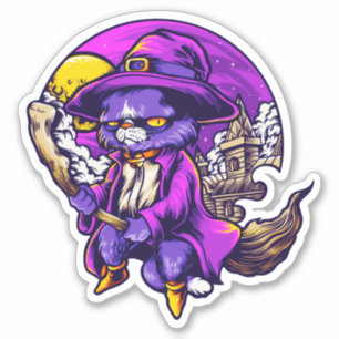 Flying Kitty Cat Witch Illustration Aufkleber