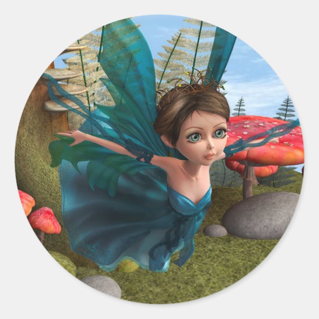 Flying Little Fairy Butterfly Runder Aufkleber (Vorderseite)