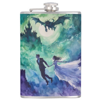Flying Lovers - Aquarellmalerei Flachmann