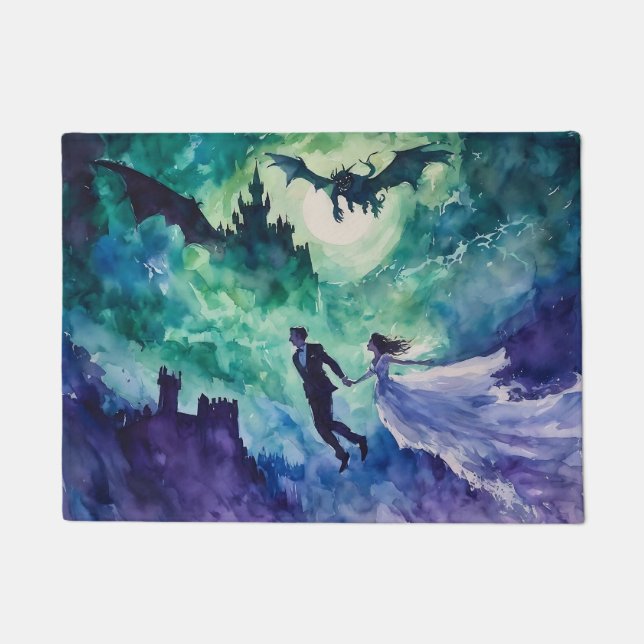 Flying Lovers - Aquarellmalerei Fußmatte (Vorderseite)