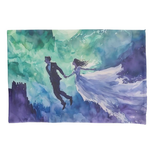 Flying Lovers - Aquarellmalerei Kissenbezug (Vorderseite)