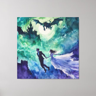 Flying Lovers - Aquarellmalerei Leinwanddruck