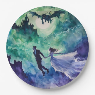 Flying Lovers - Aquarellmalerei Pappteller