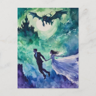 Flying Lovers - Aquarellmalerei Postkarte