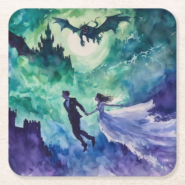 Flying Lovers - Aquarellmalerei Rechteckiger Pappuntersetzer (Vorderseite)