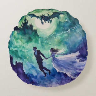 Flying Lovers - Aquarellmalerei Rundes Kissen