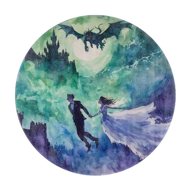 Flying Lovers - Aquarellmalerei Schneidebrett (Vorderseite)