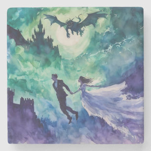 Flying Lovers - Aquarellmalerei Steinuntersetzer