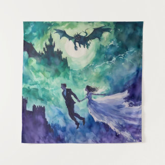 Flying Lovers - Aquarellmalerei Wandteppich