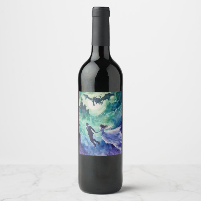 Flying Lovers - Aquarellmalerei Weinetikett (Vorderseite)